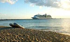A cruise ship docked in Frederiksted, St. Croix