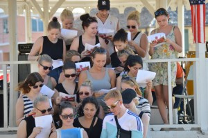 Danish students singing their national anthem