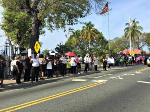 Teachers left their classrooms and headed to the streets of St. Thomas in protest against a myriad of issues, chief among them being salary increases and retroactive pay. (Sandra Goomansingh, Director/Anchor News 2).