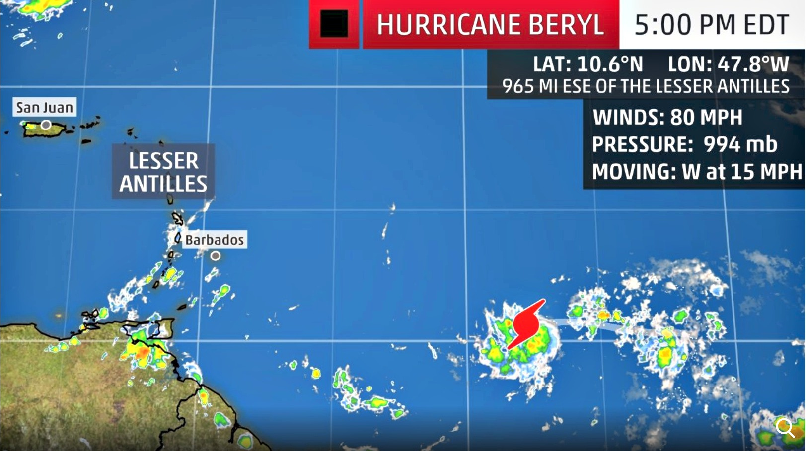 Hurricane Watch Issued For Dominica As Beryl Defies Forecast And Remains Organized; Storm Expected To Strengthen In Coming Days