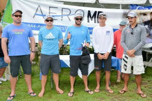 The USVI&rsquo;s Taylor Canfield and his team win the 7th Carlos Aguilar Match Race, presented by AeroMD. L to R: Mike Rehe, Alden Reid, Taylor Canfield, Sam Morrell (Antilles School student) and William Bailey.