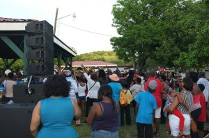 Supporters of Kenneth Mapp cheering on the Governor-elect at Cramer's Park as he spoke.