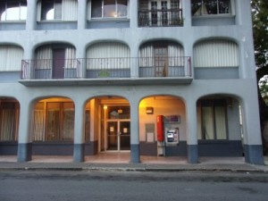 Now-shuttered Scotia Bank branch in downtown Christiansted, across from the First Bank branch.