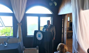 Governor Kenneth Mapp addressing members of the St. Croix Chamber of Commerce on Thursday, February 5