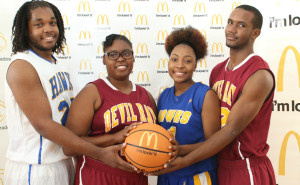 Student basketball athletes Romeo Joseph, Kerrol F. Laurent, Je'Noya Francis and Eshae Aska