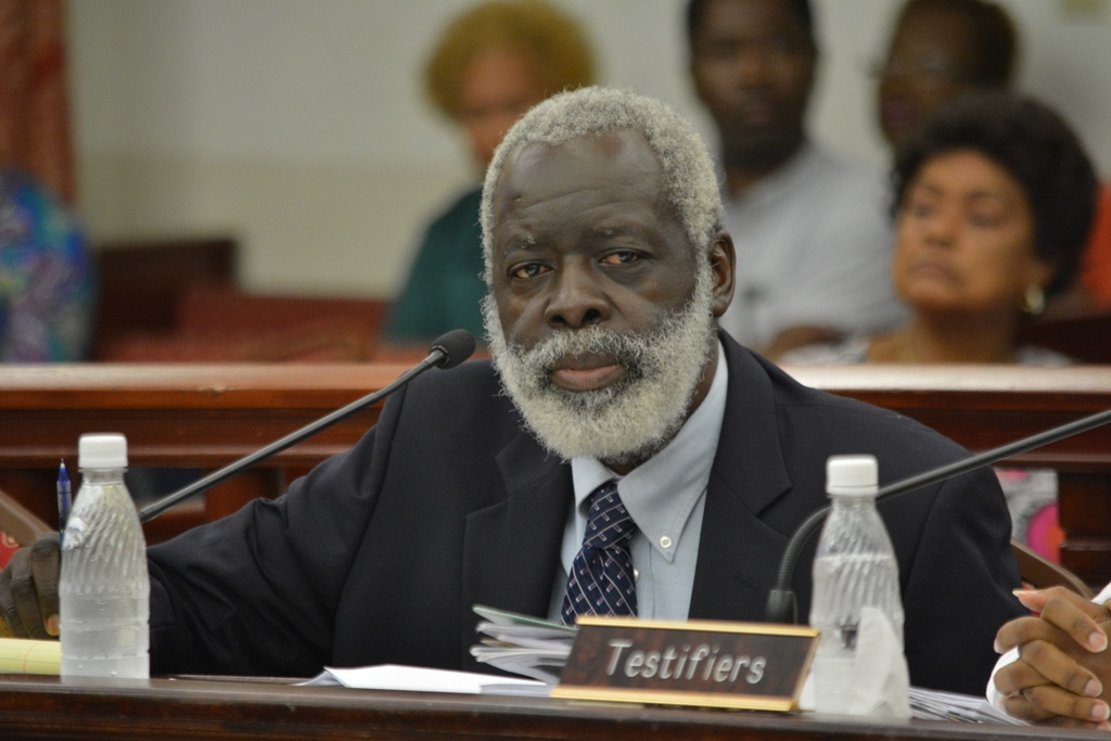 Attorney Joseph Caines presents testimony on behalf of Jerry Smith, CEO of JRS Holdings, who is petitioning rezoning to accomodate the commercial center he plans to develop in Estate Thomas.