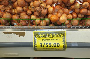 Onions on display at Plaza Extra east