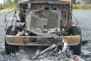 Torched crane at a WAPA parking lot for VITOL employees in Christiansted