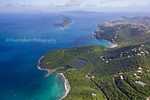 An aerial view of Mandahl Bay