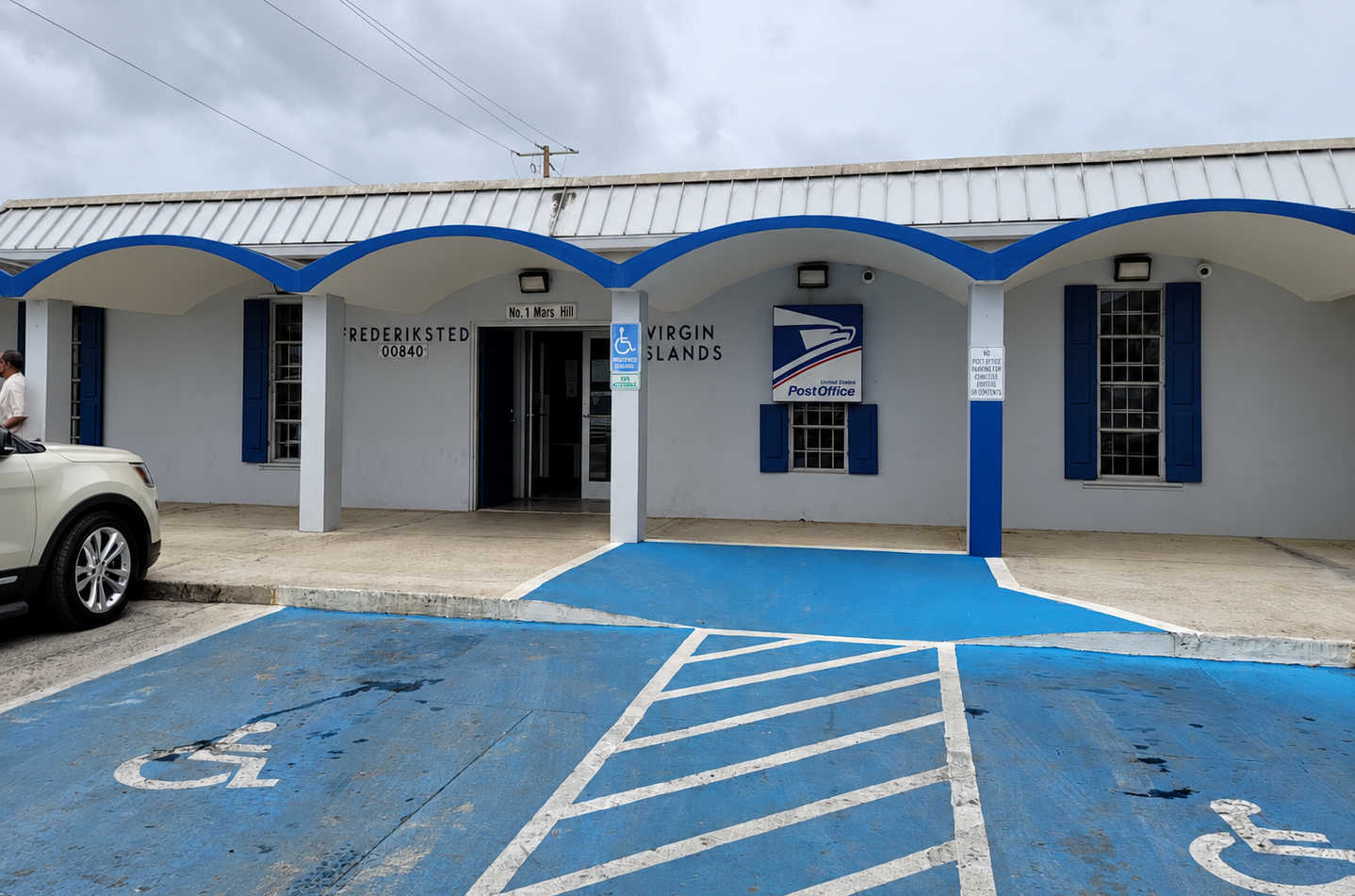 The Frederiksted Post Office on St. Croix, where a man collapsed and died while checking his mail inside the facility's lobby early Saturday morning, October 10, 2026.