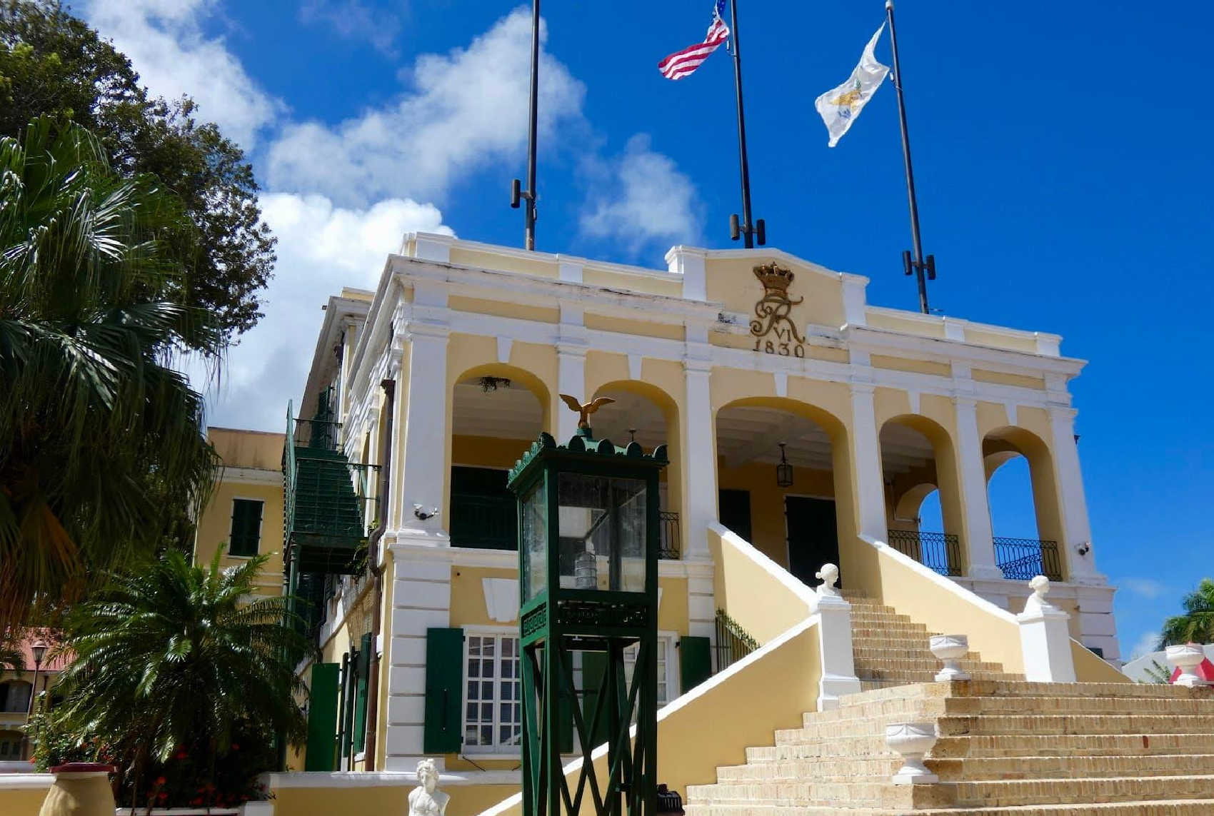 Government House in Christiansted, St. Croix. A federal audit identified millions in questioned expenditures and serious compliance failures across eight major programs administered by the Virgin Islands government.