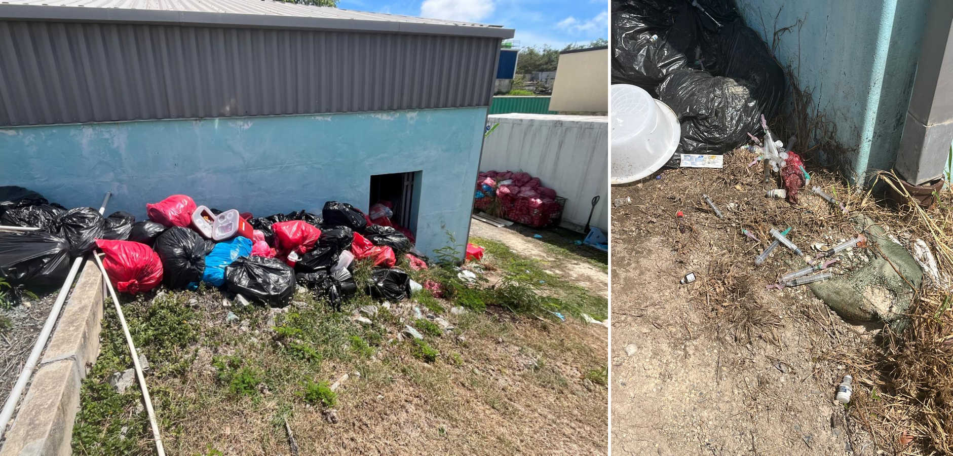 Photos supplied by Sen. Kenneth Gittens show waste he says was left behind Juan F. Luis Hospital on St. Croix, prompting his call for immediate containment.