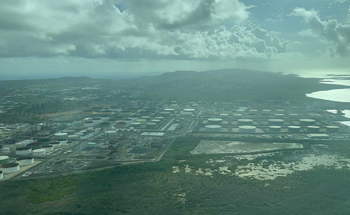 An August aerial view of Ocean Point Terminals and the idled Port Hamilton Refinery on St. Croix, where Gov. Albert Bryan Jr. is urging the Trump administration to pursue a coordinated federal pathway toward a safe restart.