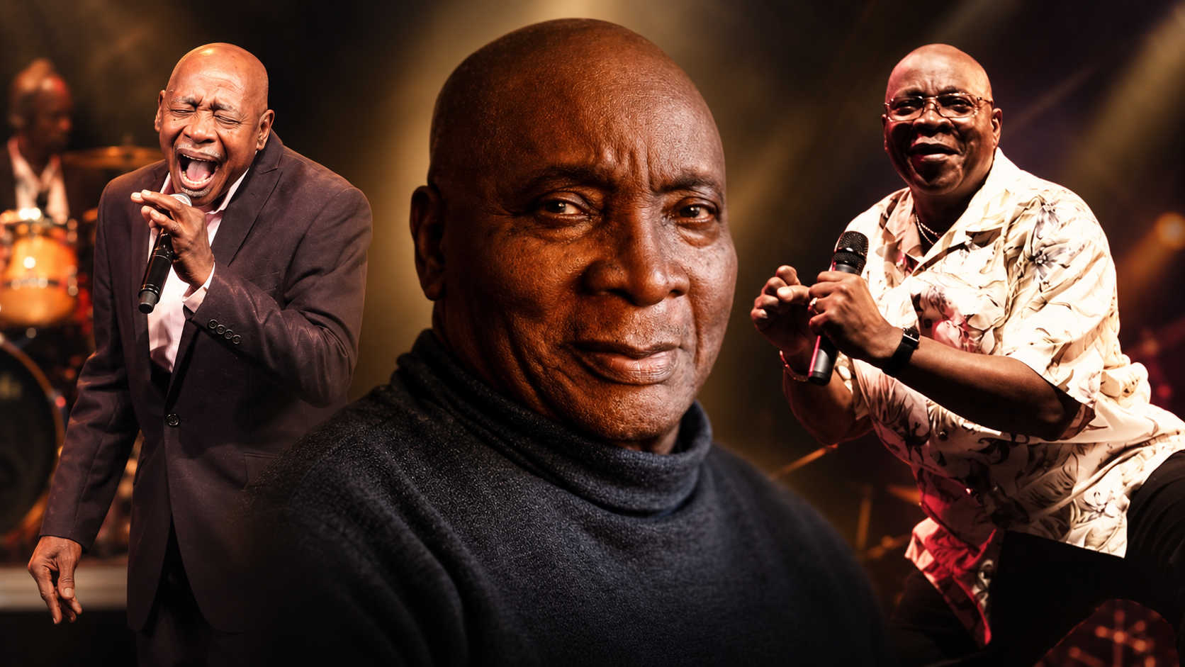 A collage of calypso legend Mighty Sparrow blends two energetic performance images with a dignified portrait, honoring the late Caribbean icon’s enduring voice, stage presence, and cultural legacy.