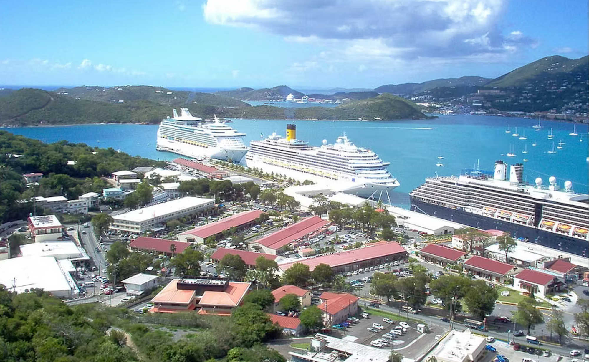 Cruise ships docked at WICO in Charlotte Amalie Harbor, where a $41.9 million dredging project is set to begin by Oct. 12 to deepen the entrance channel, turning basin and berth pocket.